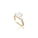 14K Gold Lab Diamond Engagement Ring – Emerald Solitaire with Trillian Side Stone – 3.50 CTW