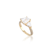 14K Gold Lab Diamond Engagement Ring – Emerald Solitaire with Trillian Side Stone – 3.50 CTW