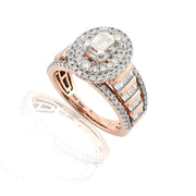 14K Gold Diamond Engagement Ring – Emerald Center with Double Halo & Baguette Accents – 1.46 CTW