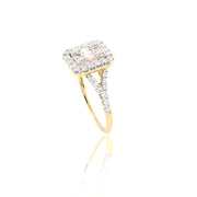 14K Gold Diamond Engagement Ring – Baguette & Round Double Halo Square Cluster – 0.75 CTW