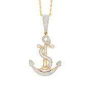 10K Gold Diamond Pendant – Anchor and Rope with Baguette – 1.00 CTW