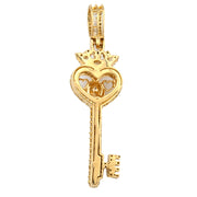 10K Gold Diamond Pendant – Key with Lady, Heart & Crown – 1.53 CTW