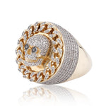 10K Gold Diamond Men's Ring – Skull with Cuban Link Pave Set Bezel – 1.75 CTW