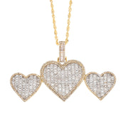 10K Gold Diamond Pendant – Triple Heart with Baguette Center – 2.40 CTW