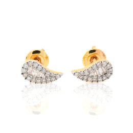 10K Gold Diamond Stud Earring – Paisley Shape with Baguette – 0.48 CTW