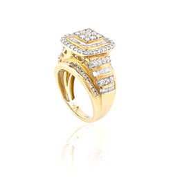 10K Gold Diamond Engagement Ring – Square Halo with Baguette – 2.10 CTW