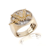 10K Gold Diamond Men's Ring – Two Tone Eagle and Pistol Ring with Baguette – 1.60 CTW