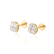 10K Gold Diamond Stud Earring – Flower Style with Four Pointers – 0.75 CTW