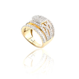 14K Gold Diamond Engagement Ring  – Triple Halo Cluster with Wide Diamond Band – 3.00 CTW