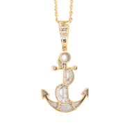 10K Gold Diamond Pendant – Anchor and Rope with Baguette – 1.00 CTW