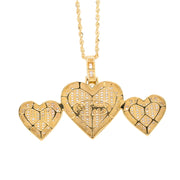 10K Gold Diamond Pendant – Triple Heart with Baguette Center – 2.40 CTW