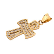 10K Gold Cross Pendant – Cubic Zirconia Openwork Design – 1.10
