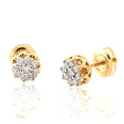 10K Gold Diamond Stud Earring – Flower Shape with Pointer Center – 0.32 CTW