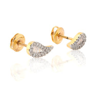Gold earrings with diamond accents on a white background
