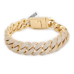 Diamond Cuban Bracelet Curb Three Row Stone Setting - 10KT Gold & 11.40 CTW