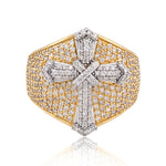 10K Gold Diamond Men's Ring – Two Tone Cross Ring with Raised Center Piece – 1.72 CTW
