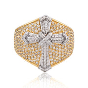 10K Gold Diamond Men's Ring – Two Tone Cross Ring with Raised Center Piece – 1.72 CTW