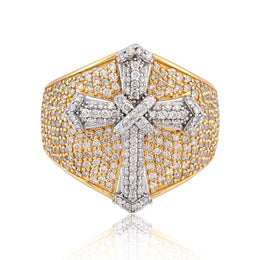 10K Gold Diamond Men's Ring – Two Tone Cross Ring with Raised Center Piece – 1.72 CTW
