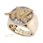 10K Gold Diamond Men's Ring – Two Tone Eagle and Pistol Ring with Baguette – 1.60 CTW