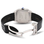 Custom Diamond Cartier 40MM Santos Watch – Iced Out Black Roman Dial & Leather Strap – 9.0 CTW