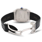 Custom Diamond Cartier 40MM Santos Watch – Iced Out Black Roman Dial & Leather Strap – 9.0 CTW