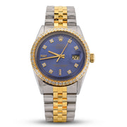 Custom Diamond Bezel Rolex 36MM DateJust Watch – Two Tone 10 Pointer Blue Dial – 2.50 CTW
