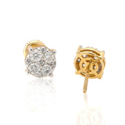 10K Gold Diamond Stud Earring – Flower Style with Four Pointers – 0.75 CTW