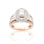 14K Gold Diamond Engagement Ring – Emerald Center with Double Halo & Baguette Accents – 1.46 CTW