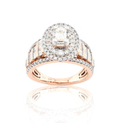 14K Gold Diamond Engagement Ring – Emerald Center with Double Halo & Baguette Accents – 1.46 CTW