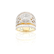 14K Gold Diamond Engagement Ring  – Triple Halo Cluster with Wide Diamond Band – 3.00 CTW