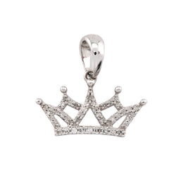 10K Gold Diamond Pendant – Minimalist Royal Princess Crown Accent Charm – 0.20 CTW
