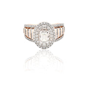 14K Gold Diamond Engagement Ring – Emerald Center with Double Halo & Baguette Accents – 1.46 CTW