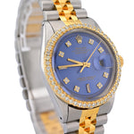 Custom Diamond Bezel Rolex 36MM DateJust Watch – Two Tone 10 Pointer Blue Dial – 2.50 CTW