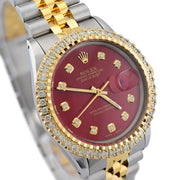 Custom Diamond Bezel Rolex 36MM DateJust Watch – Two Tone 10 Pointer Red Dial – 2.50 CTW