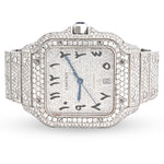 Custom Diamond Cartier 40MM Santos Watch – Iced Out Stainless Steel Arabic Dial – 13.00 CTW