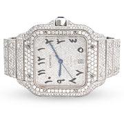 Custom Diamond Cartier 40MM Santos Watch – Iced Out Stainless Steel Arabic Dial – 13.00 CTW