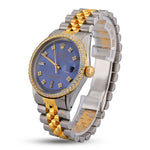 Custom Diamond Bezel Rolex 36MM DateJust Watch – Two Tone 10 Pointer Blue Dial – 2.50 CTW