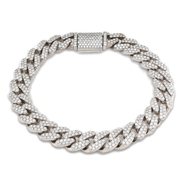 925 Sterling Silver Lab Diamond Bracelet – Curb Cuban Link Mirco Pavé Hand Set – 7.00 CTW