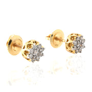 10K Gold Diamond Stud Earring – Flower Shape with Pointer Center – 0.32 CTW