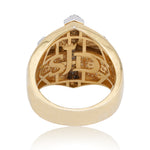 10K Gold Diamond Men's Ring – Two Tone Cross Ring with Raised Center Piece – 1.72 CTW