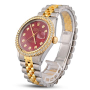 Custom Diamond Bezel Rolex 36MM DateJust Watch – Two Tone 10 Pointer Red Dial – 2.50 CTW