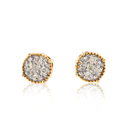 10K Gold Diamond Stud Earring – Circle Shape with Cluster – 0.07 CTW