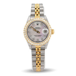 Custom Diamond Bezel Rolex 26MM DateJust Watch – Two Tone 10 Pointer MOP Dial – 1.50 CTW