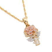 10K Gold Diamond Pendant – Tri-Color Gold Floral Charm with Baguette – 0.60 CTW