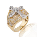 10K Gold Diamond Men's Ring – Two Tone Cross Ring with Raised Center Piece – 1.72 CTW