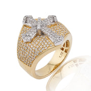 10K Gold Diamond Men's Ring – Two Tone Cross Ring with Raised Center Piece – 1.72 CTW