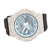 Custom Diamond G-Shock GMB2100 Watch – Iced Out Mosaic Bezel Arctic Blue Face – 8.20 CTW