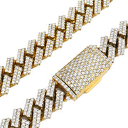 yellow gold iced out prong-set miami cuban link chain featuring a fully flooded diamond box clasp by SB Jewelers.


