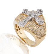 10K Gold Diamond Men's Ring – Two Tone Cross Ring with Raised Center Piece – 1.72 CTW