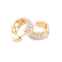 Diamond Hoops Two Tone Cuban Round Stone Setting - 10KT Gold & 0.25 CTW